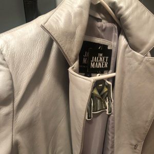The Jacket Maker genuine metallic silver leather trench coat